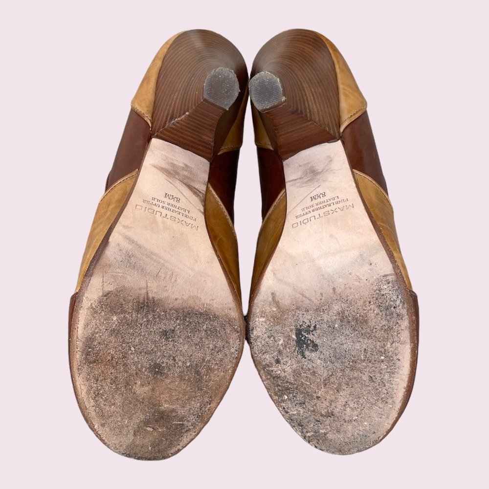 Max Studio Two-Tone Brown Leather Heels - Picture 13 of 14
